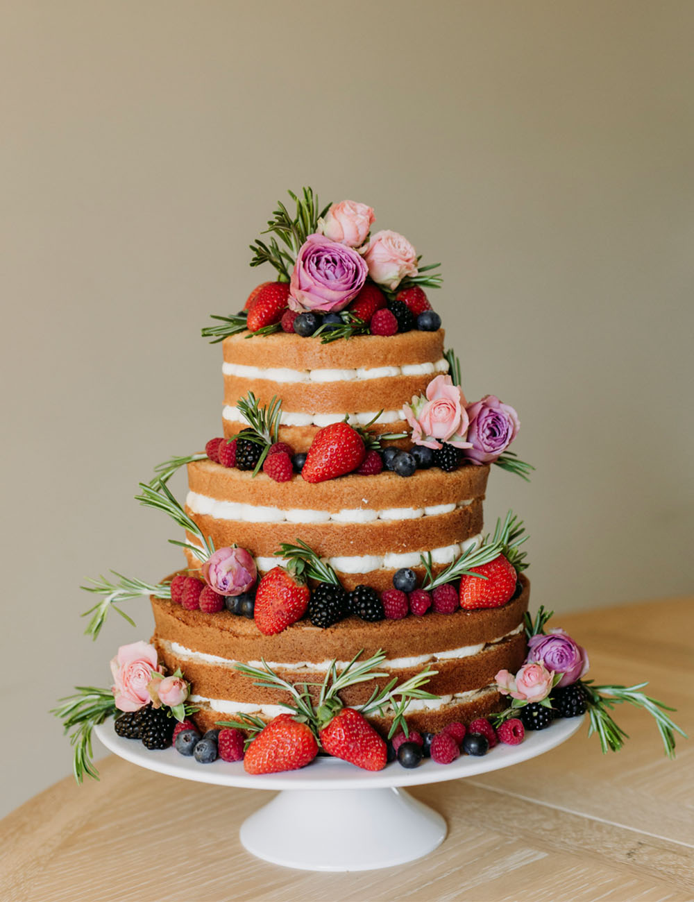Naked Pink Roses and Summer Berry Cake
