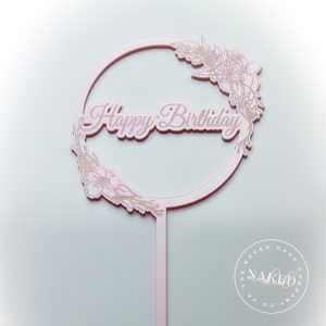 Happy Birthday Pearlescent Pink Cake Topper Close